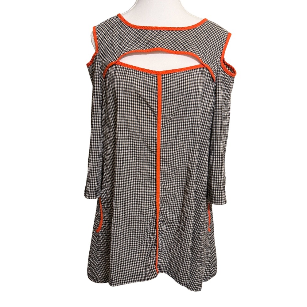 Vintage Moonlight Cold Shoulder Gingham Tunic Top Artsy Fashion Y2K Size S READ
